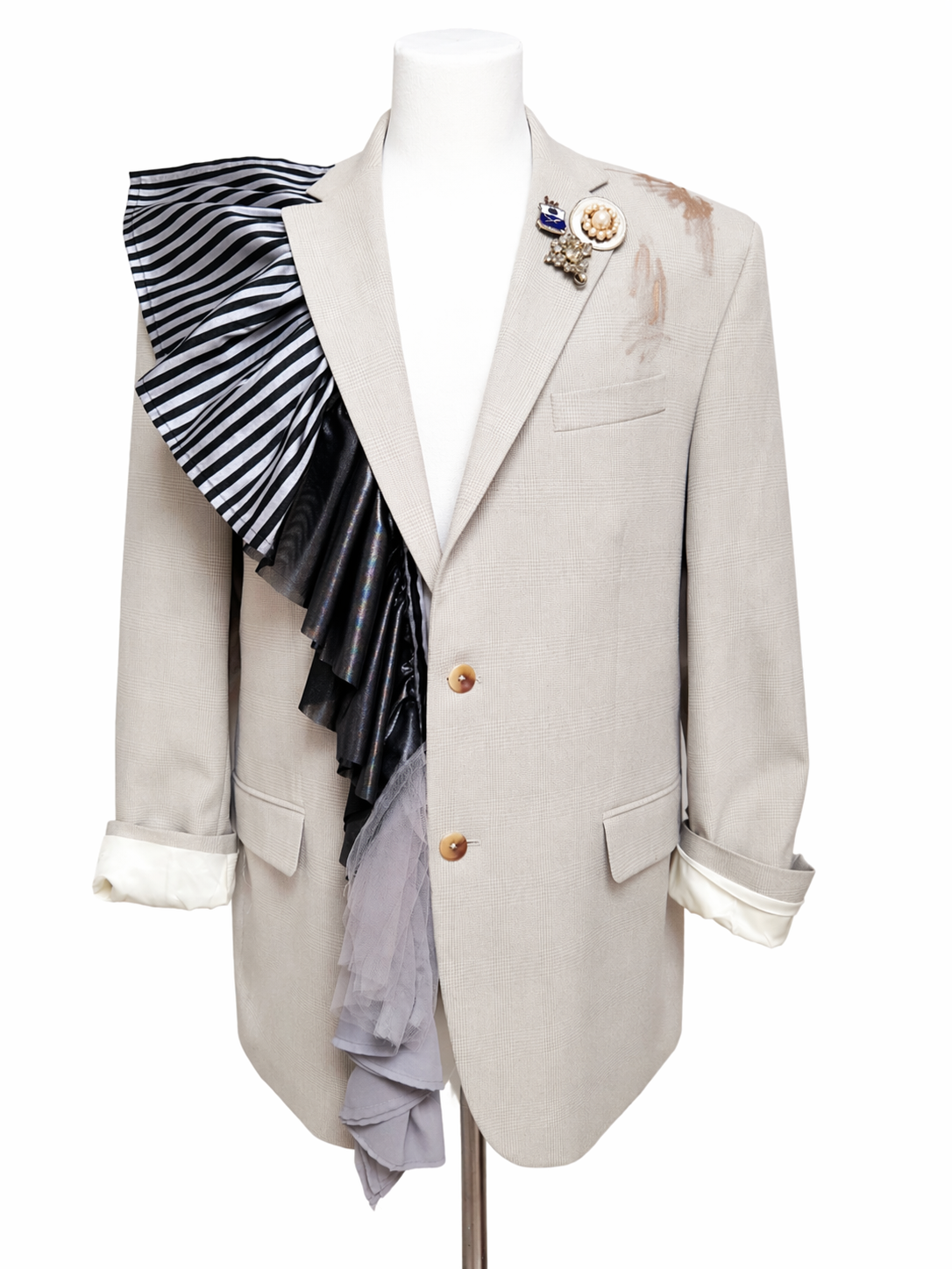 Dream Ruffle Blazer — Sandy Plaid