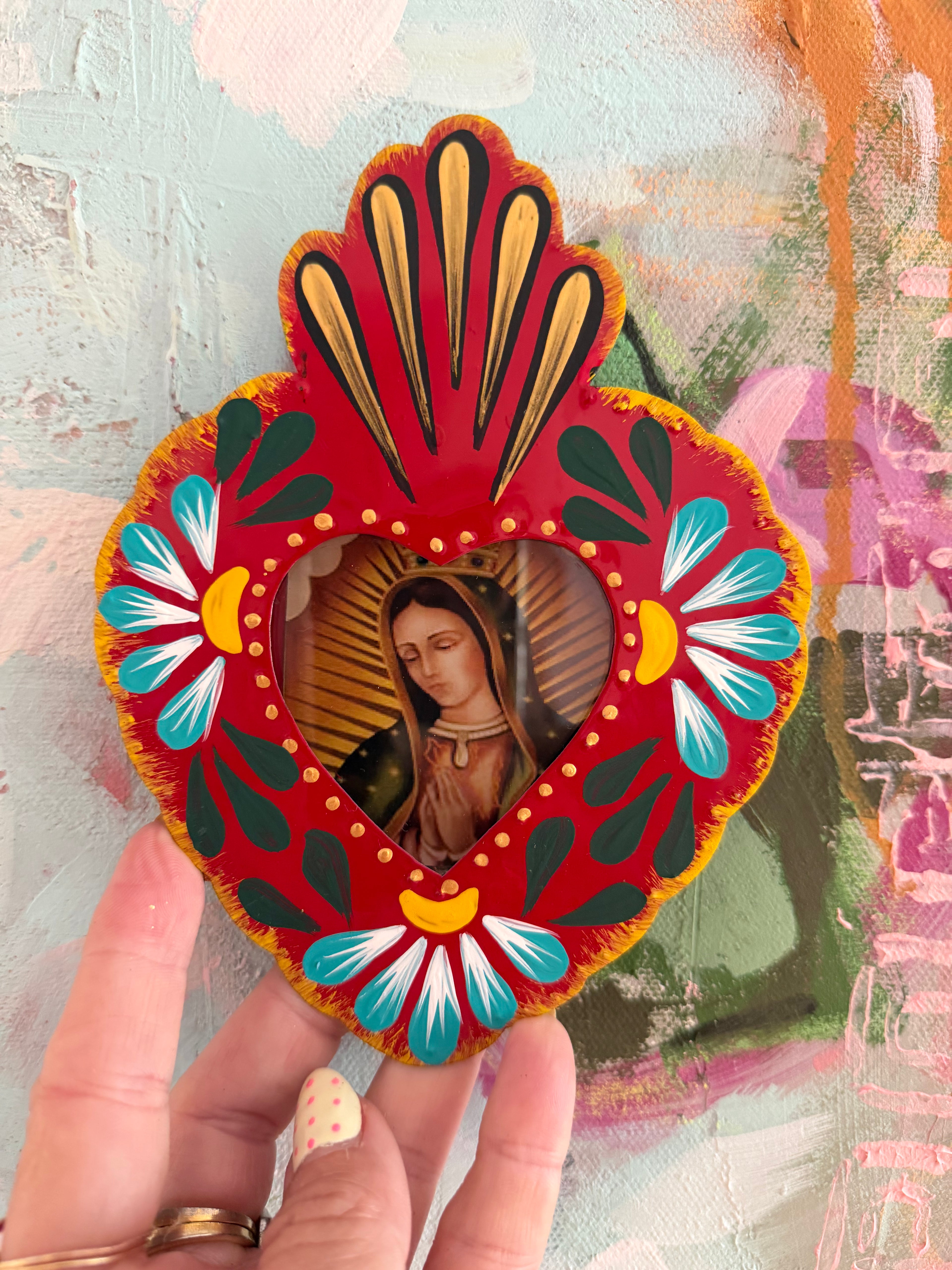 Red Sacred Heart Our Lady Nicho | Handmade Mexican Folk Art