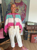 Handwoven Striped Poncho | Pink, Turquoise & White