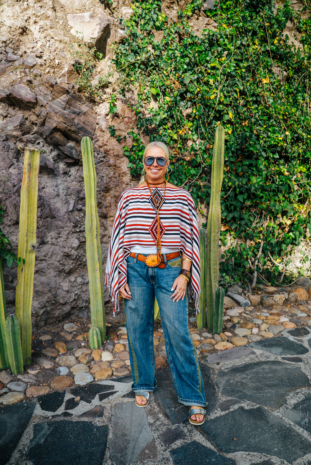 Handwoven Striped Poncho | Rust, Black & Natural