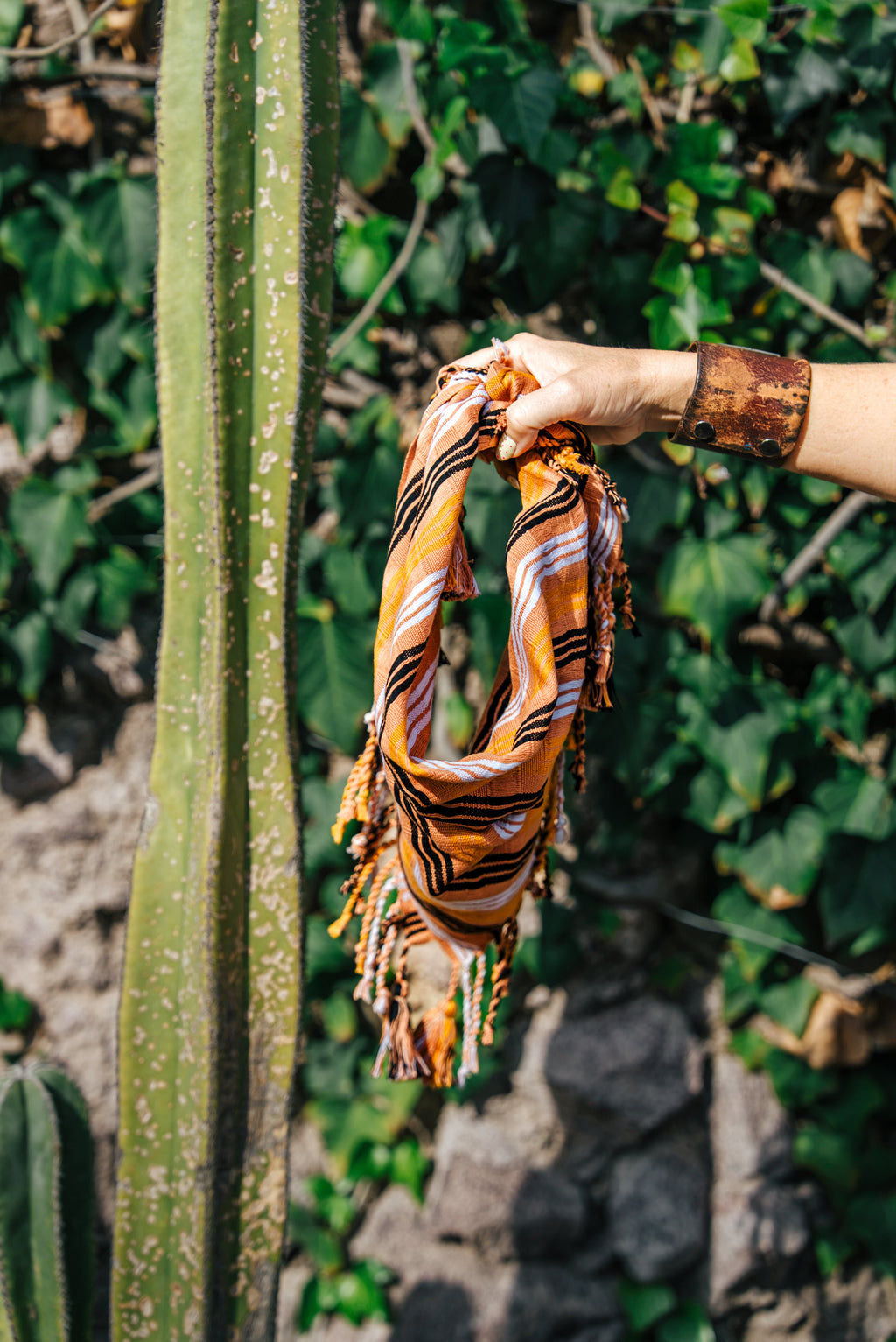 Handwoven Artisan Scarf | Terracotta, Marigold & Black