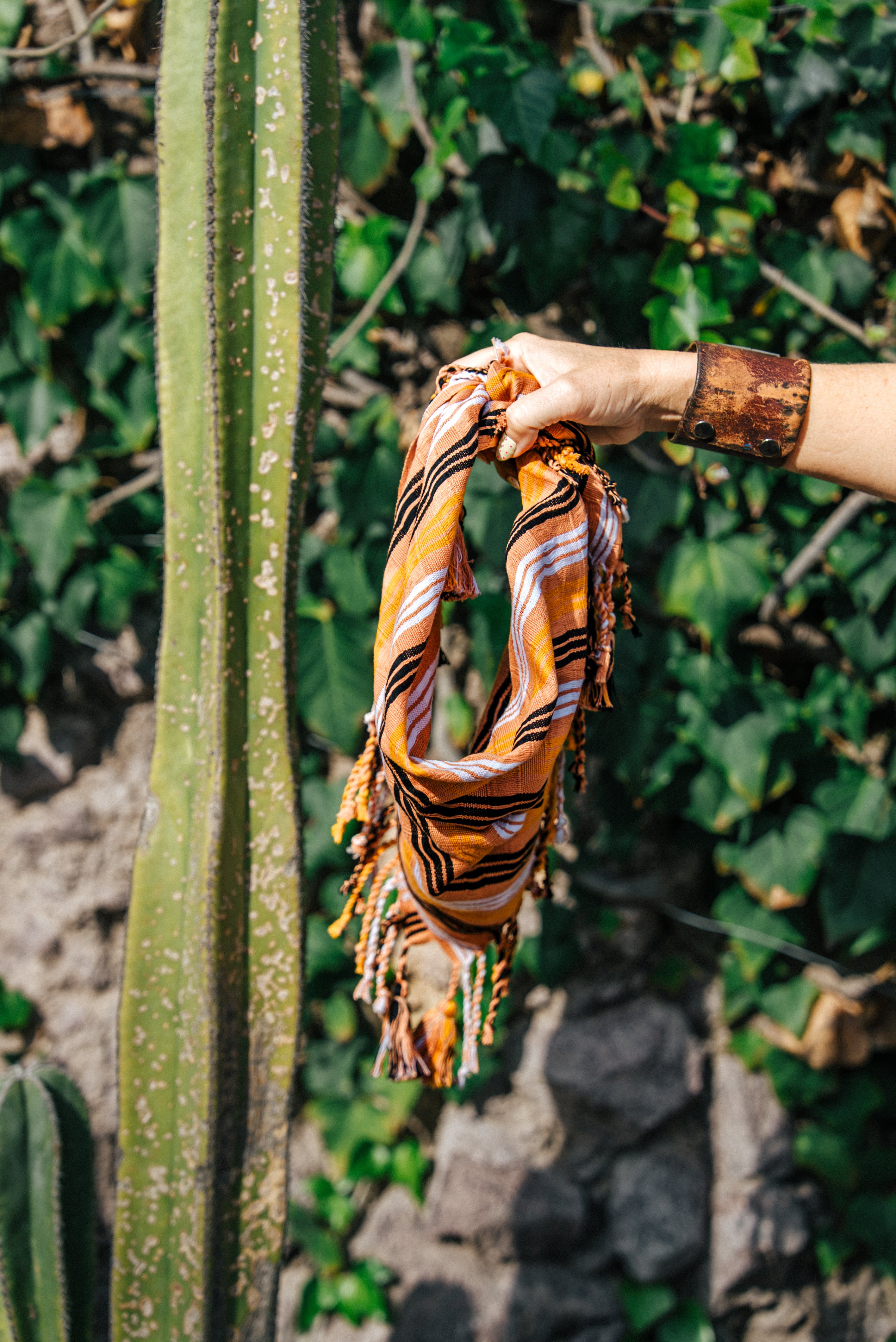 Handwoven Artisan Scarf | Terracotta, Marigold & Black