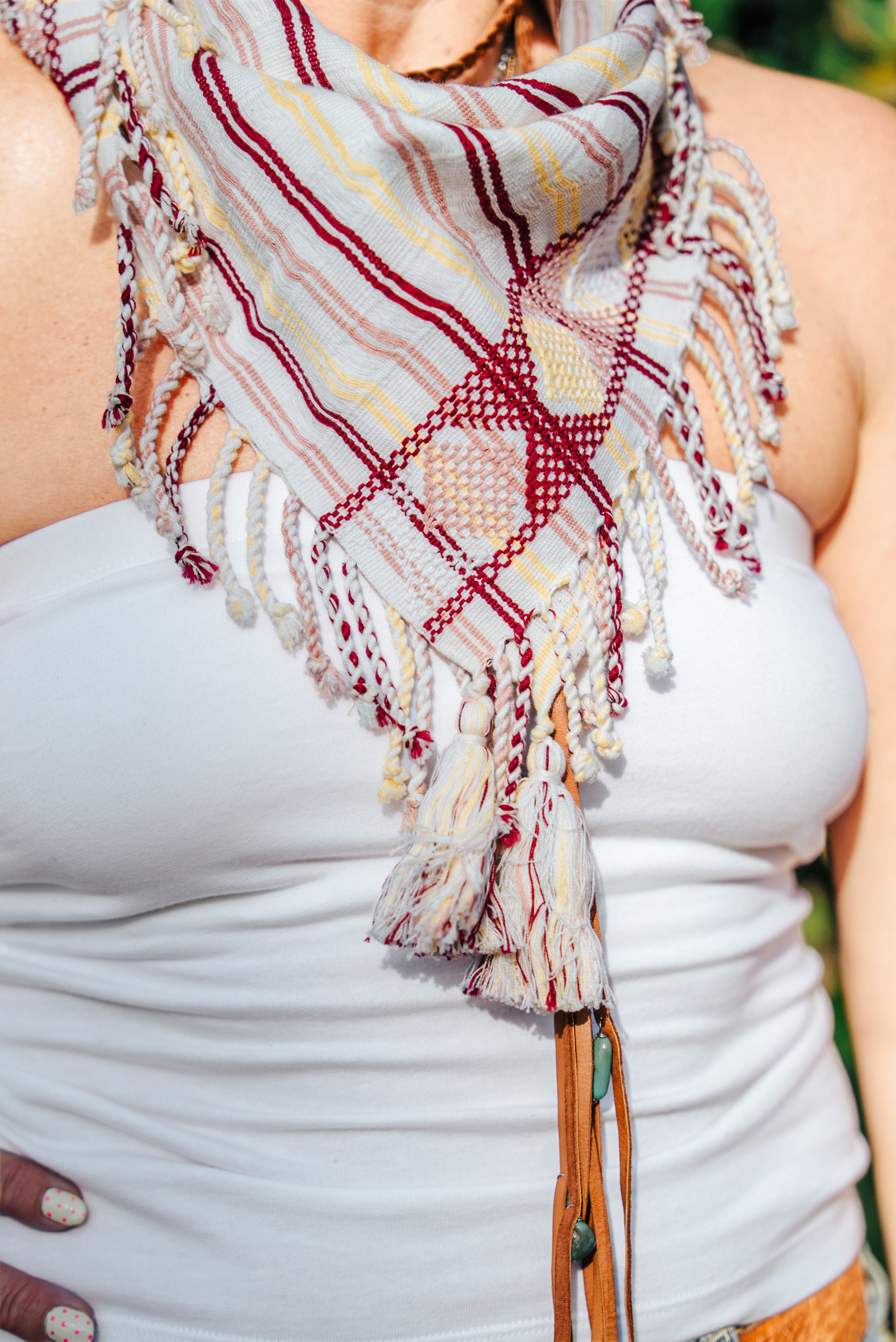 Handwoven Artisan Scarf | Ivory, Red & Golden Yellow