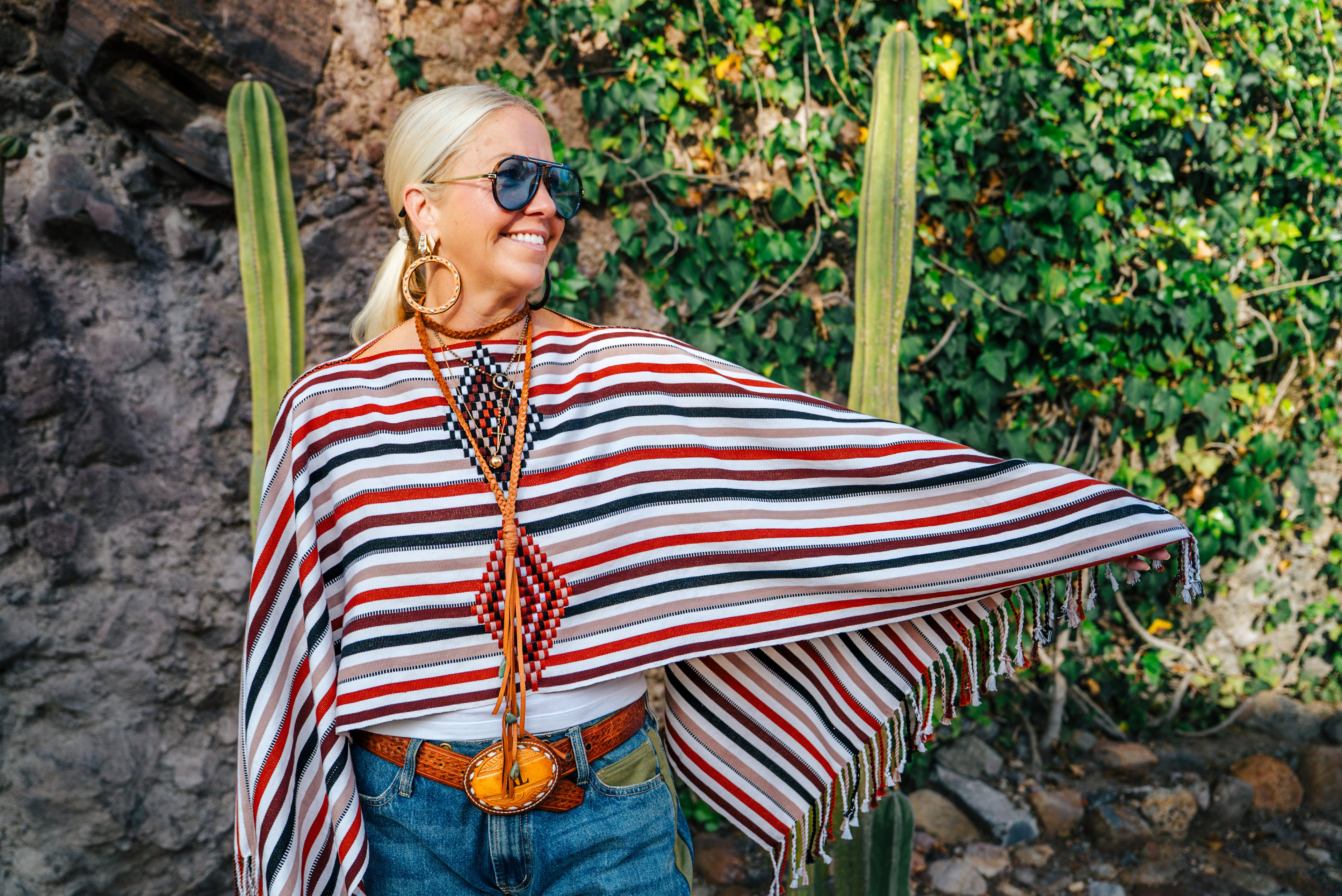 Handwoven Striped Poncho | Rust, Black & Natural