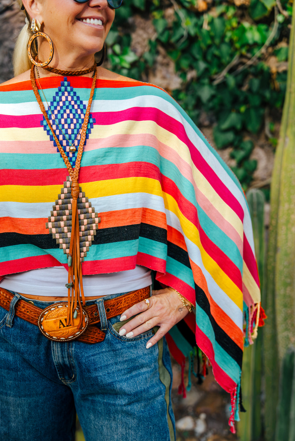 Handwoven Striped Poncho | Fiesta Multi