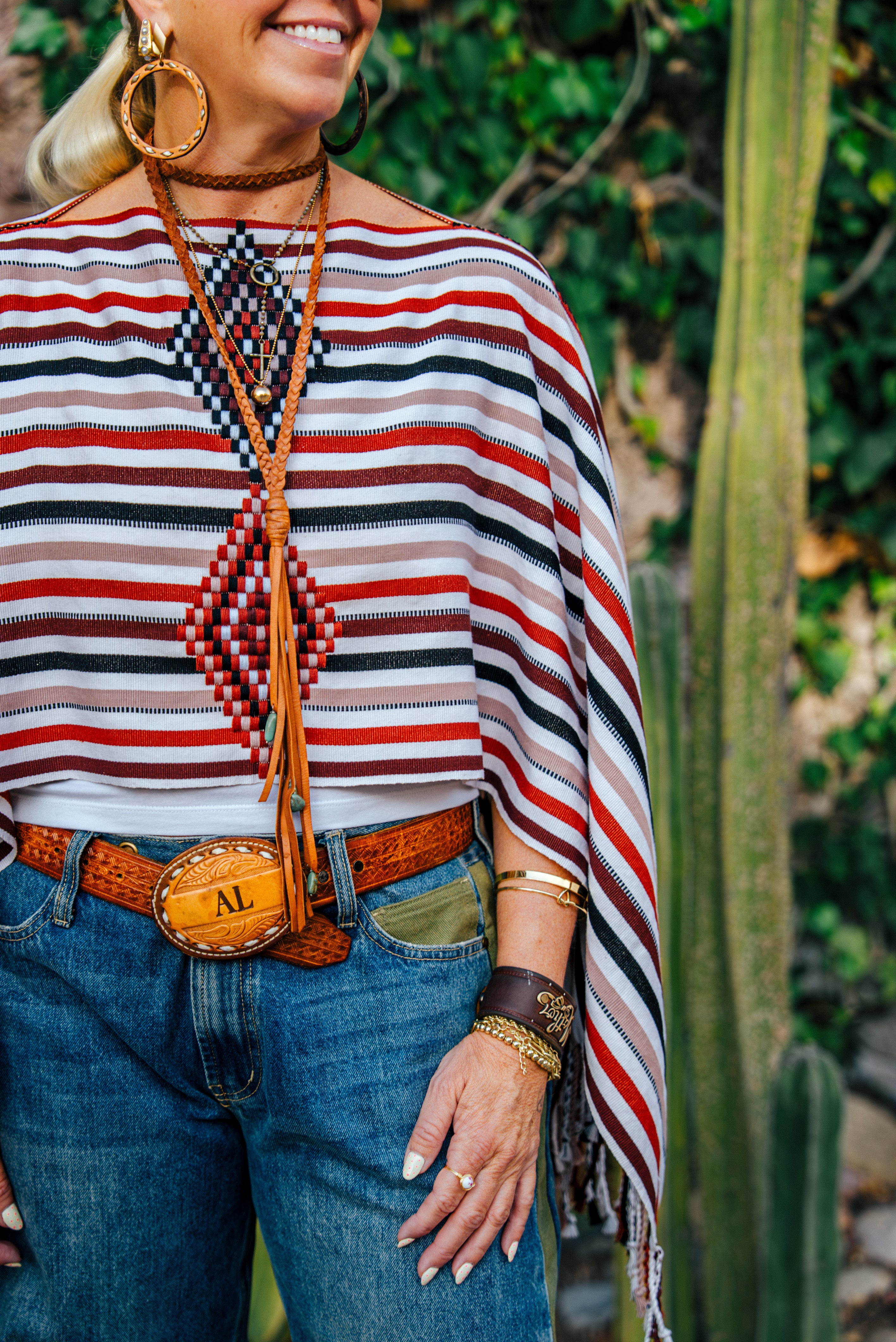 Handwoven Striped Poncho | Rust, Black & Natural