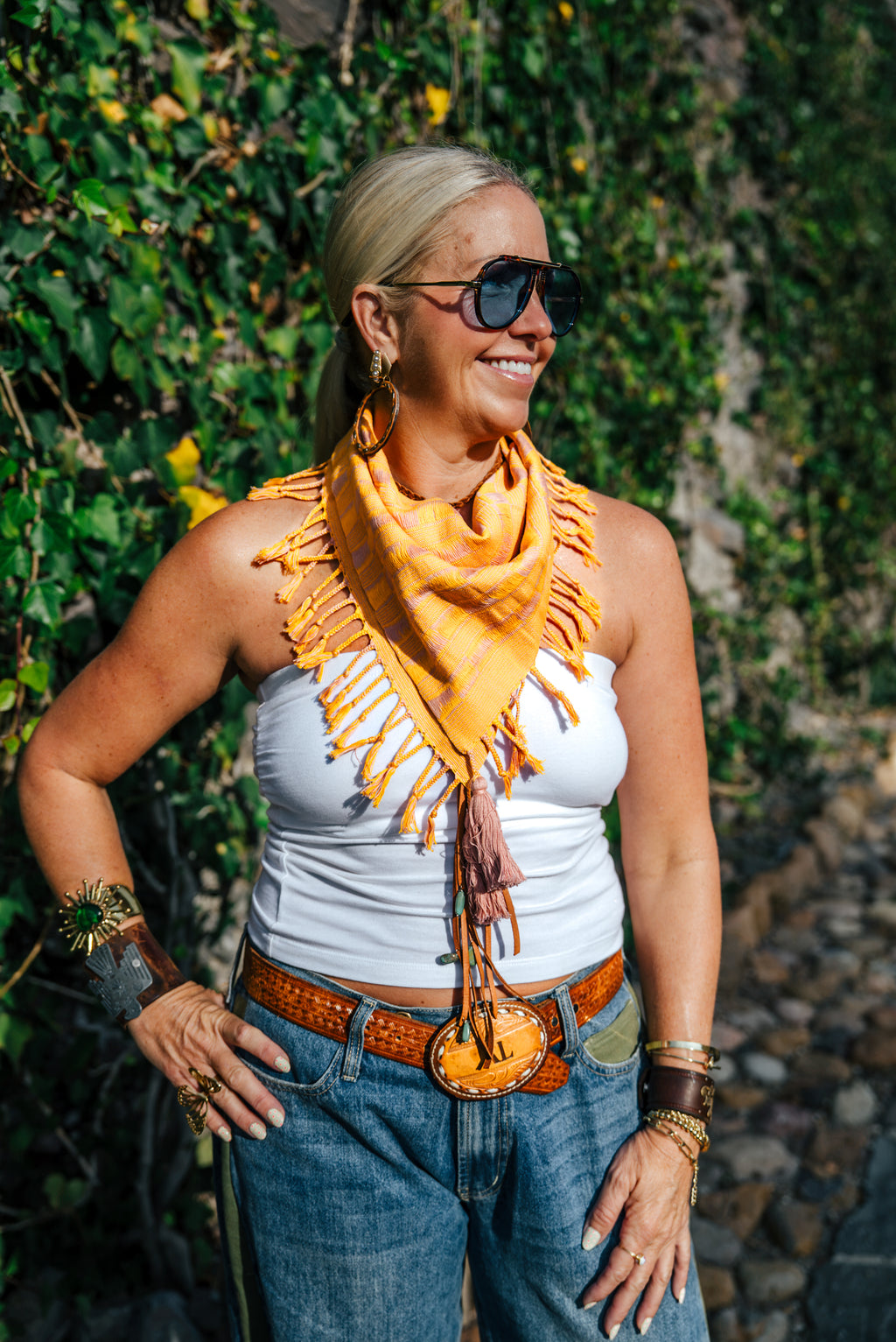 Handwoven Artisan Scarf | Marigold, Orange & Blush