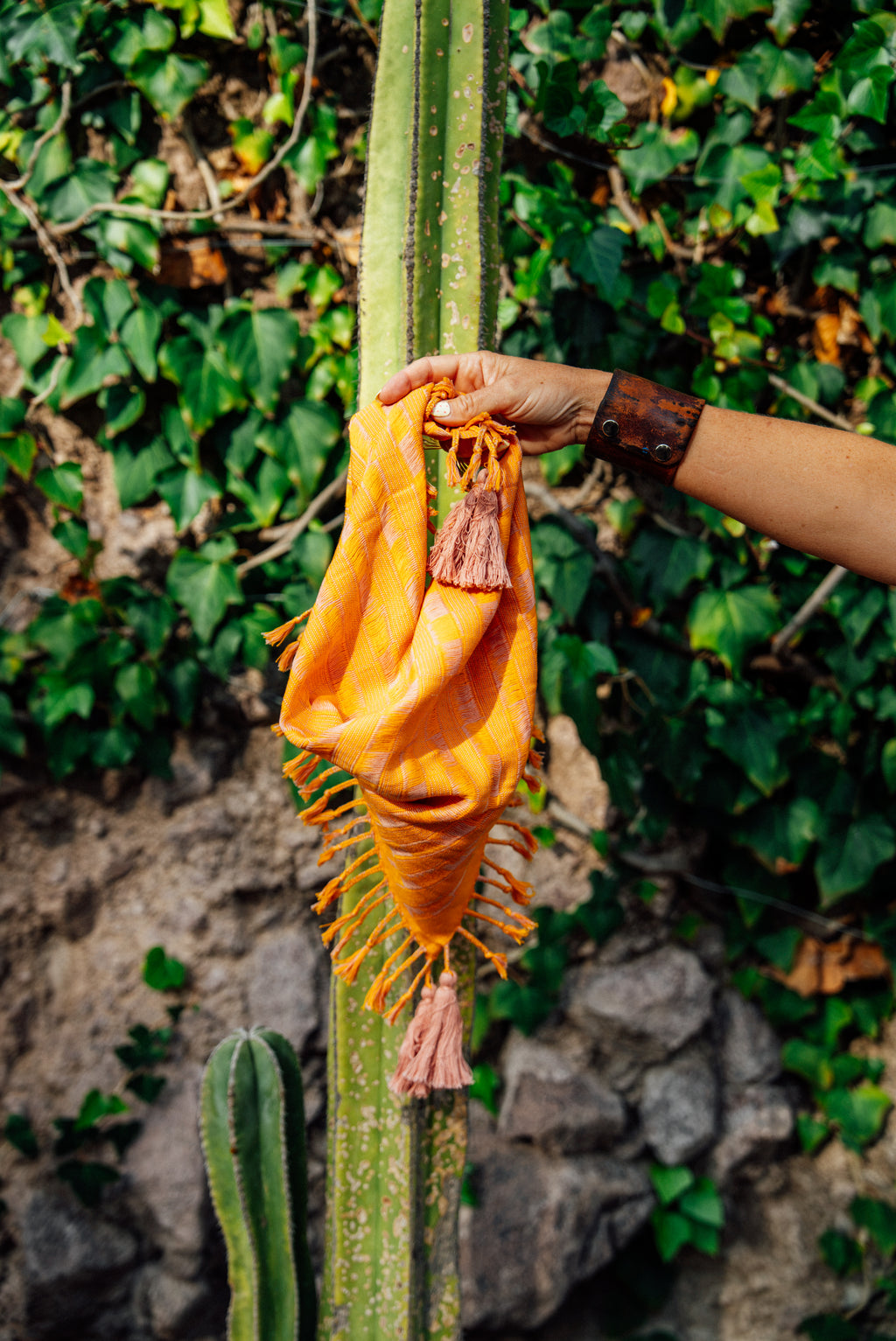 Handwoven Artisan Scarf | Marigold, Orange & Blush