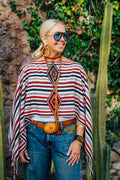 Handwoven Striped Poncho | Rust, Black & Natural