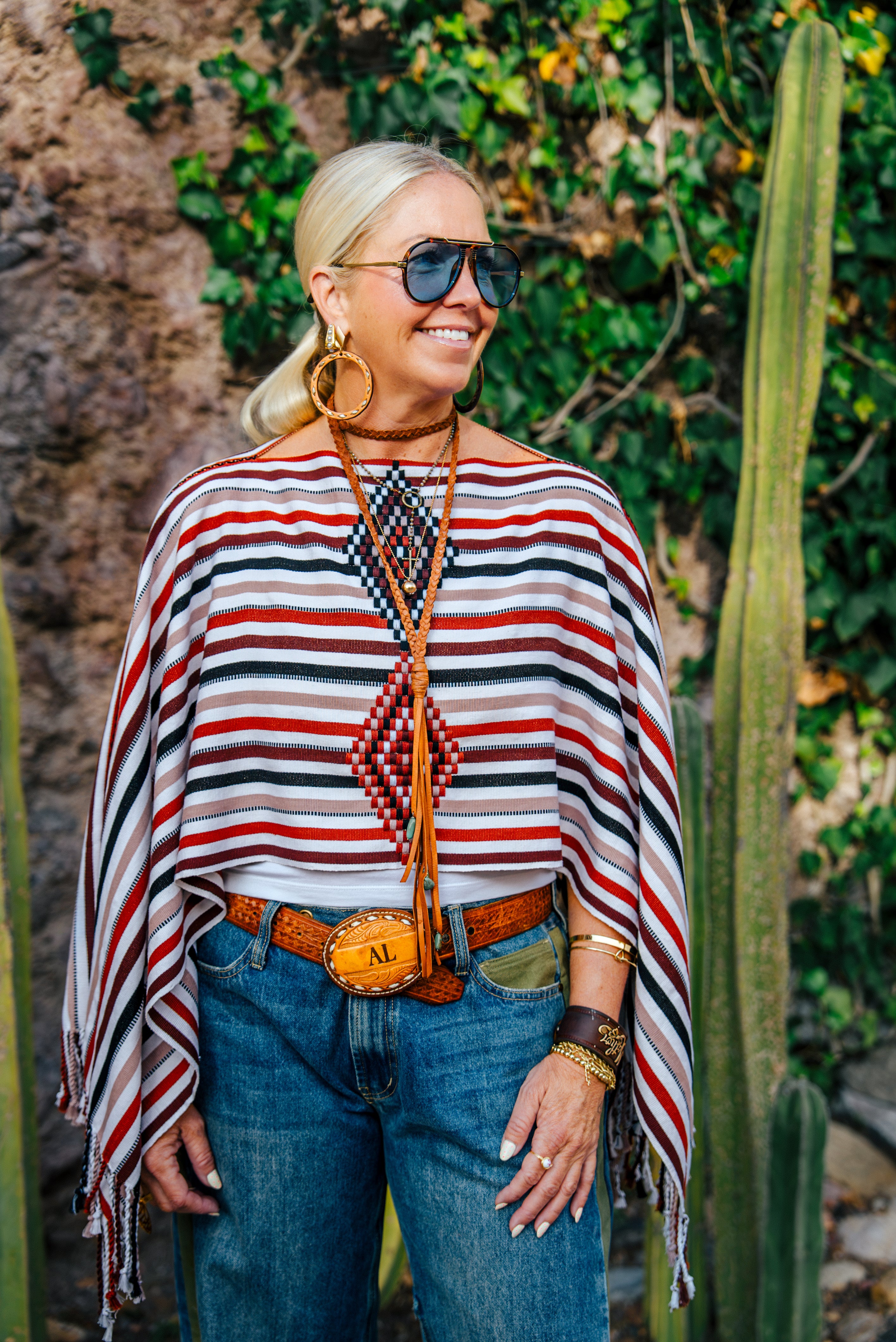 Handwoven Striped Poncho | Rust, Black & Natural