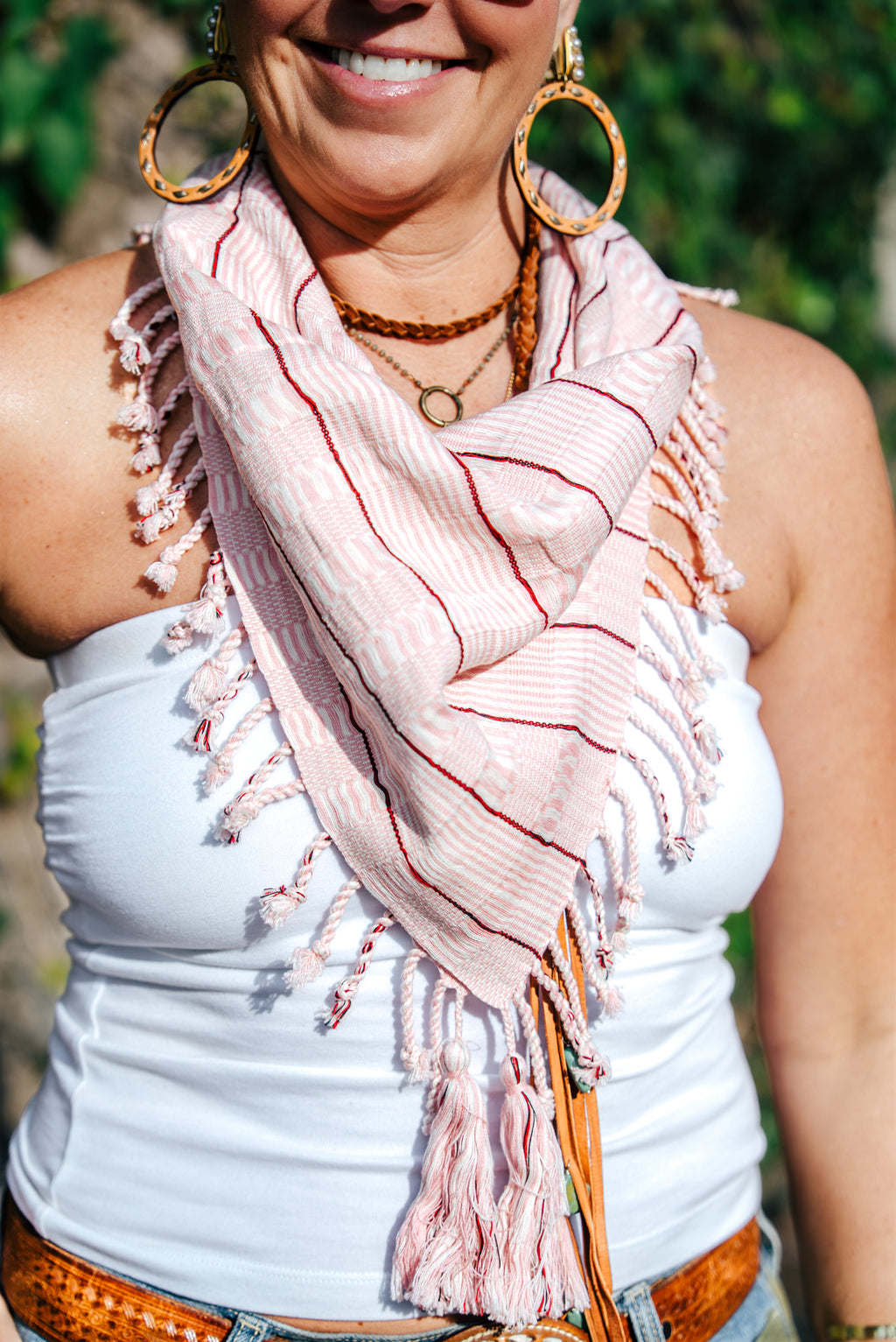 Handwoven Artisan Scarf | Blush Pink & Ivory