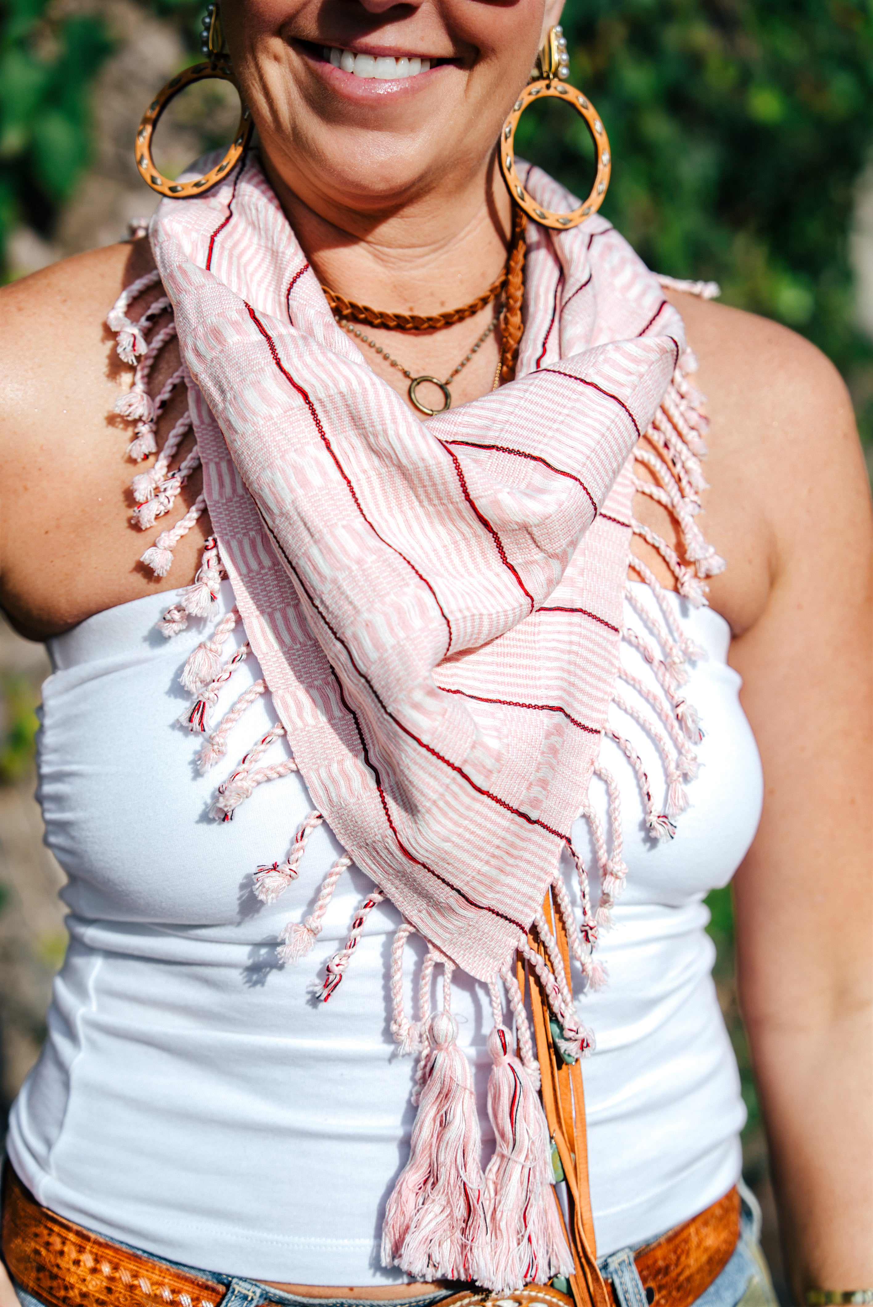 Handwoven Artisan Scarf | Blush Pink & Ivory